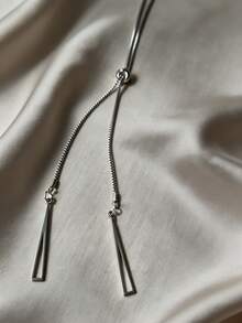 1pc Fashionable Minimalist Y-Shape Drawstring Necklace - Silver - View 1