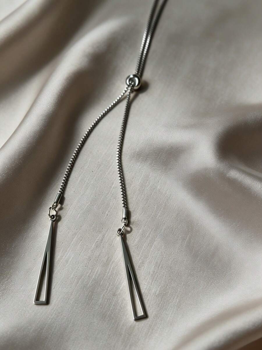 1pc Fashionable Minimalist Y-Shape Drawstring Necklace - Silver - View 1