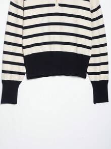 DEEKA Autumn/Winter New Women's European And American Style Fashion Minimalist Versatile Zipper Striped Knit Sweater Pullover - Beige - View 10