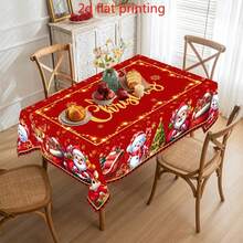 Christmas Tablecloth With Santa Claus, Snowman, Christmas Tree And Gift Red Plaid Pattern, Festive Red Background Christmas Style, Warm And Cheerful Atmosphere, Easy To Clean, Durable And Beautiful, Suitable For Dining Table, Party And Home Use - A - View 3