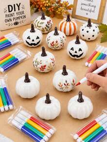 Bộ 6/12 quả bí ngô trắng kèm cọ vẽ, bí ngô DIY nhiều màu, quà tặng tiệc và các dự án thủ công khác - Nhiều màu - Xem 5