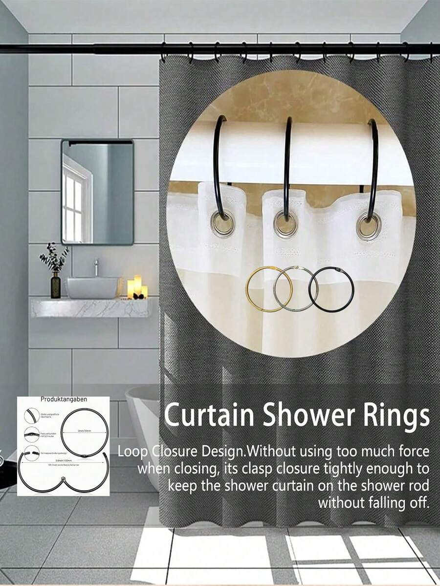 10pcs Rust-Proof Bathroom Shower Curtain Rings, Round Decorative Shower Curtain Rings, Metal Shower Curtain Rings, Split Ring Inner Diameter 2 Inches (Approx. 5cm), (Gold, Silver, Black), Rust-Proof Bathroom Shower Curtain Hooks, Round Decorative Shower Curtain Rings And Hooks, Metal Curtain Rings, Split Ring Inner Diameter 2 Inches (Approx. 5cm), (Gold, Silver, Black), Popular 3-Color Metal Open Shower Curtain Rings, Bright Gold/Matte Black