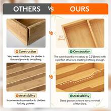 Expandable Bamboo Drawer Organizer With Dividers, Adjustable Kitchen Drawer Organizer For Large Cooking Utensils Cutlery, Kitchen Drawer Organization - View 6