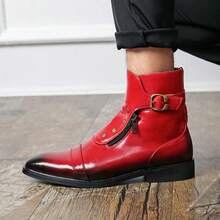 1 Pair Men's British Chelsea Boots, Red, Suitable For Wedding, Business Casual, Party - Red - View 6