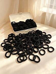 50/100/150/200 Pcs Girls Classic Black Hair Ties, Basic Elastic Seamless Hair Rope Ponytial Holders Hair Accessory For Daily Use - Black - View 2