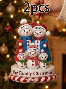 Custom Christmas Snowman Ornament, Personalized 1-9 Names Family Decor, Customized Xmas Keepsake Gift, Customizable Tree Hanging Ornament For Family Christmas Party Decorations - Style F - View 14