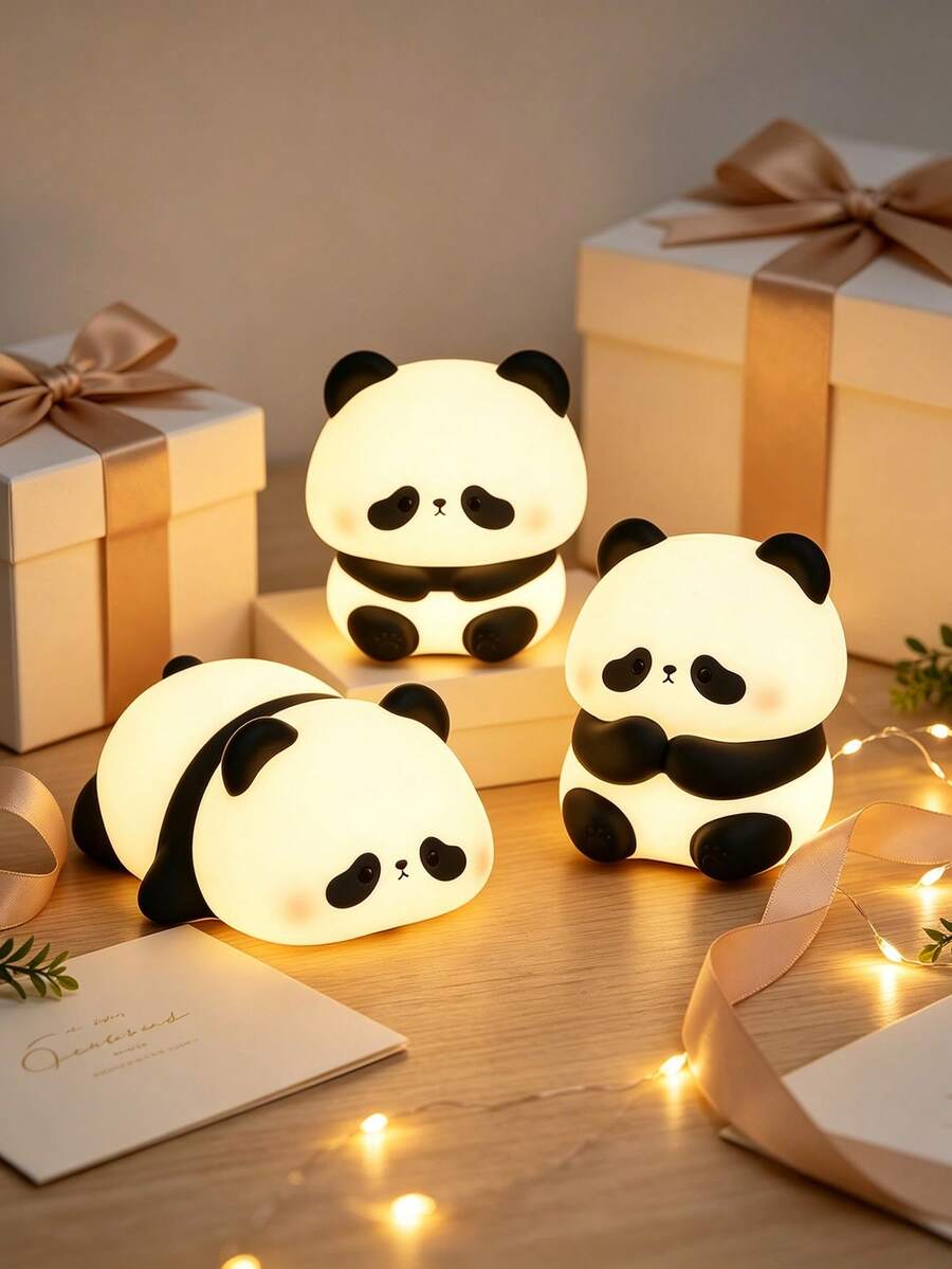 1pc Panda Shaped Home Decor Night Light - Silicone Touch Lamp, 3 Modes, USB Rechargeable LED Light, Suitable For Bedroom, Living Room, Desktop And Other Indoor Decoration, Thoughtful Christmas Gift For Family And Friends - Multicolor - View 1