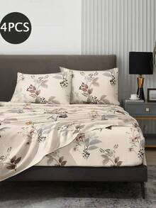 4-Piece Botanical Garden Floral Pattern Bedding Set, Includes 1 Fitted Sheet, 1 Flat Sheet And 2 Pillowcases (Pillow Inserts Not Included). Fitted Sheet Set, Available Sizes: Extra Large, Large, Standard Double, Twin. Fitted Sheet Deep Pocket Design, Pillowcases Up To 11.8 Inches. Soft And Breathable, Wrinkle-Resistant - Multicolor - View 2
