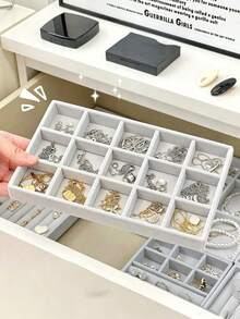 6/1pc Wooden Velvet Jewelry Tray, Jewelry Storage Display Tray, Drawer-Style Earring Storage Box, Stackable Jewelry Storage Tray, Multi-Functional Jewelry Display Tray, Portable Multi-Purpose Storage Box, Office Desk Drawer Storage Box - Multicolor - View 4