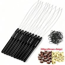 Hair Extension Loop Threader, 10 Pc Dual-Color Pulling Needle Set, Rust-Resistant Styling Tool With Beads Bands, Ideal For Beginner Home DIY Tinsel Feather I-Tip Hair Extension Craft Creation, Halloween - View 10