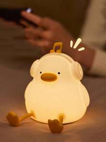 1pc Cute Duck Silicone Tap Night Light, Rechargeable Patting Lamp, Soft Warm Bedside Sleep Lamp, Eye‑Caring Atmosphere Table Lamp, Creative Holiday Gift For Bedroom Dorm Home Decor, Present For Friends Family - Multicolor - View 5