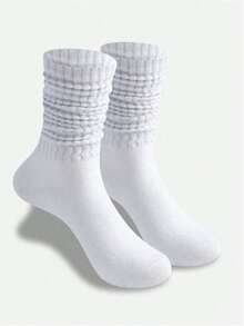 1/3/6 Pairs Women's White Fashion Bubble Scrunch Yoga Socks, Mid-Calf Socks, Sports Socks, Sweat-Absorbent Breathable Comfortable, Classic, Knee-High, Casual Tight Calf Socks, Women's Socks, Suitable For Daily, Sports, Pilates, Back To School, All Seasons - White - View 13
