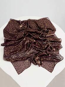 1pc Pearl Chiffon Leopard Print Scarf With Gold Foil, Large Shawl Headscarf - Multicolor - View 8