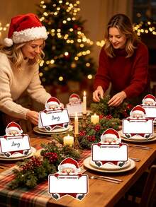 1 Set Foldable Santa Claus Shaped Place Cards (Writable Paper), Suitable For Christmas Party Table Decoration, Seat Cards, Dessert Table Decor, Sign-In Table Number And Table Setting, Enhance Holiday Atmosphere - Multicolor - View 5