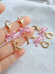 1PC New Elegant Pink Bow Key Chain, Cute English Letter Bow Keychain, Suitable For Women's Daily Use, Gift For Mom, Women's Bag DIY Backpack Pendant Charm Accessory, Wedding And Birthday Gift - Multicolor - View 7