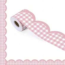Pink And White Plaid Self-Adhesive Bulletin Board Border, Pink And White Plaid Pattern, Wavy Edge Design, Self-Adhesive Backing For Easy Application, Customizable Cutting, Suitable For Classroom School Bulletin Boards, Office, Home Wall Decor, Handmade DIY, Campus Atmosphere Decoration Strip - A - View 3