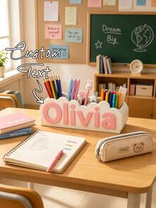 Customized Name Personalized Desktop Storage Box And 3D Printed Pen Holder, Both A Fashionable Room Decor And A Back-To-School Essential, Suitable As Personalized Gifts For Halloween, Thanksgiving And Christmas - Multicolor - View 3