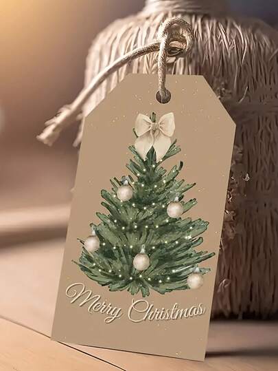 48pcs/Set Christmas Gift Tags With Jute Rope - Watercolor Tree Design With Lights And Decorations, Merry Christmas Text, Suitable For Elegant Holiday Gifts, Decoration And Celebration