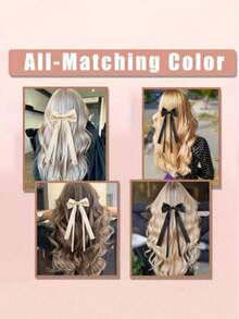 1/3 Pcs Girls Bow Hair Clips, Pink, Beige, Black, Stylish And Elegant, Suitable For Spring/Summer, Hair Bow, Hair Clip, Hair Accessories - Multicolor - View 2
