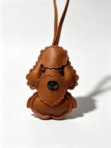 JRESSIAL Silk Scarf Teddy Dog Keychain, Korean Style Tassel Premium Pendant, PU Leather Puppy Bag Charm, Handbag Accessory - Brown - View 5