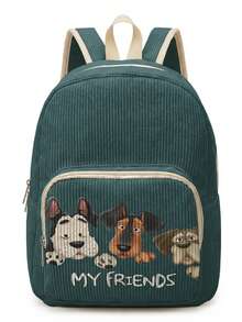 1 Piece Backpack, Women's Mini Backpack, Corduroy Girl School Bag, Travel Storage Bag, Puppy Printed Design, Large‑Capacity Foldable Easy‑To‑Store Bag, Lightweight & Pressure‑Relieving, Multi‑Pocket Layered Design With Zipper Closure - Cartoon Puppy 21175 - View 5