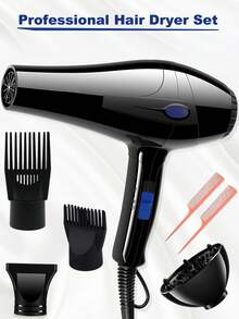 1pc UK Plug Professional High Power Hair Dryer Set With Diffuser And Multi-Styling Nozzles, Home & Salon Hair Styling Tool Kit - Black - View 2