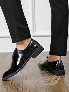 Men's Formal Thick Sole Height Increasing Lace-Up Derby Shoes Red Bottom British Style Wedding Bride Business Casual Commute Men's Shoes - Black - View 8