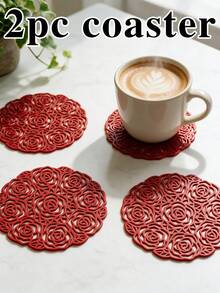 12pcs Gold Hollow PVC Drink Coasters, Washable Table Accessories, Non-Slip Tableware Mats, Breathable And Heat Dissipating, Lightweight And Easy To Store, Suitable For Restaurants, Cafes, Homestays, Perfect For Afternoon Tea, Holidays, Parties, Gatherings, Birthdays, Weddings, Dinner Parties - Multicolor - View 12