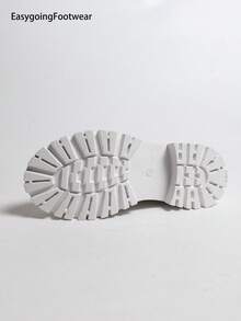 女款秋冬米色與白色拼接金屬扣飾厚底時尚側拉鍊高筒靴 - 白色 - 查看 7