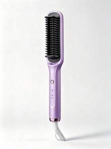 CRASTS Hair Straightener Brush, 2‑In‑1 Straightening Brush For Smooth Sleek Hair & Loose Curls, Ceramic Tourmaline Hot Brush Anti‑Scald Design, Portable Electric Hair Styling Comb For Home Salon Use - Lilac Purple - View 3