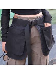 1pc Pure Black Waterproof Polyester Waist Apron, Street Cargo Style Style Tool Waist Bag, With Quick Release Buckle And Multiple Metal Snap Pockets, Adjustable Waistband Multi-Functional Work Storage Apron, Suitable For Barbers, Florists, Gardeners, Salon Daily Use - Multicolor - View 1