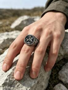 1pc St. George Dragon Slayer 316L Stainless Steel Ring, Vintage Celtic Knot Engraved Men's Ring, Non-Fading - St. George Dragon Slayer Men's Ring - View 7