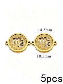 1/5pcs Zodiac Connector Pendant, 18K Gold Plated 304 Stainless Steel Double Hole Zodiac Pendant, Non-Fading DIY Jewelry Accessories - Zodiac Connector Ring - View 24