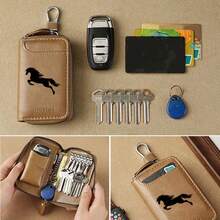 Galloping Horse Silhouette Key Fob Case Crossgrain Leather Zipper Keychain Wallet With Silver Metal Hook - Multicolor - View 4