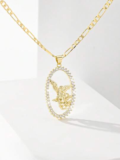 1 pieza Collar de edición limitada con estilo clásico europeo y americano, de cobre con incrustaciones de circonita, adecuado para capas, vintage dorado, con arco hueco de arcángel guardián de la luz, apto para regalos de Navidad/Acción de Gracias/Halloween/Día de la Madre/Día de San Valentín/Parejas/Amigos/Compañeros creyentes, Primera Comunión católica, regalos, uso diario y festivo, oración