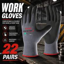 JOISIV 22 Pairs Unisex Nylon Work Gloves, Microfoam Coated Safety Gloves, Touchscreen Compatible, Strong Grip, Breathable & Comfortable, Durable Protection, Suitable For Gardening, Construction, Warehouse, Auto Repair And Outdoor Work - 22Pairs - View 3