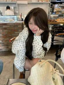 American Style Smile Embroidery Polka Dot All-Over Print Stand Collar Jacket Women Loose Casual Versatile Short Coat - White - View 4