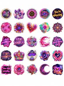 50Pcs Neon Positive Affirmation Stickers, Holographic Cosmic Art, Motivational Quote & Crystal Motif, Waterproof Vinyl Stickers, For Water Bottle, Laptop, Journal Scrapbook Decor - Multicolor - View 8