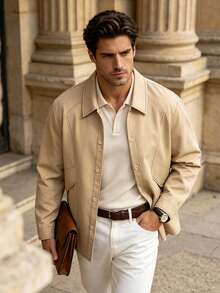 Jaket Pria Kasual Musim Semi/Gugur Model Baru dengan Kerah, Cocok untuk Perjalanan Sehari-hari, Liburan, dan Hadiah. - Khaki - View 3