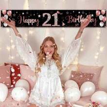 2D Flat 1pc Rimbol Polyester Birthday Banner Set - Versatile Garden Party Decoration For All Seasons, Black And Rose Gold, Suitable For 10th, 13th, 16th, 18th, 20th, 21st Birthday, Outdoor Photo Backdrop - A - View 16