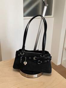 Fashion Solid Color PU Versatile Tote Bag, Strap Heart & Star Decor Elegant Women's Shoulder Bag, Suitable For University, Commuting, Shopping, Street Shopping, Daily Use - Black - View 8