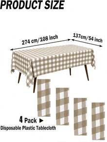 Thickened PEVA Rectangular Disposable Tablecloth, Waterproof And Oil-Proof, Plaid And Solid Color Options, Suitable For Birthday Party, Picnic, Wedding, Banquet, Home Dining Table Decoration, 9 Colors Available - Khaki Plaid - View 8
