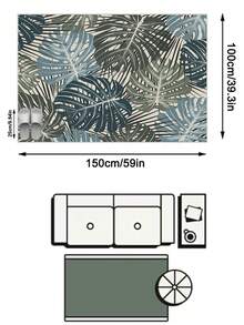1PC Monstera & Palm Leaf Print Water Blue & Cream Area Rug, Modern Tropical Style Faux Cashmere Rectangular Intertwined Plant Leaf Pattern Machine Washable Floor Mat, Suitable For Living Room, Bedroom, Balcony Home Decor - Multicolor - View 14