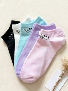 1/5/10 Pairs Women's Cartoon Pattern Solid Color Boat Socks, Comfortable Sweat-Absorbing Breathable Casual Socks, Suitable For Daily, Home, School Style, All Seasons - Multicolor - View 3