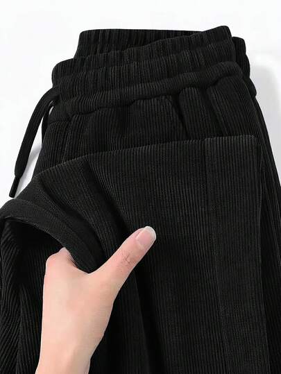 Men's Vintage Style Loose Corduroy Sweatpants With Slanted Pockets - Soft, Straight Leg Design, Suitable For Casual City Walks And Outdoor Activities, Fashionable Pants, Perfect Gift For Boyfriend And Father