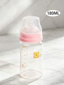 1PC 180ML/220ML Wide Mouth Glass Baby Bottle, Soft Nipple Anti-Colic Anti-Choke, Heat-Resistant Precise Scale, Suitable For Newborns, Infants And Babies Drinking Milk And Water - Pink - View 1