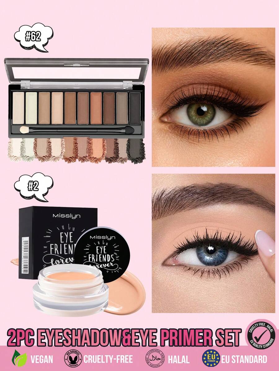 MISSLYN 2pcs Eye Makeup Kit, Must-Have Eyeshadow Shades,Eye Friends Forever Eye Primer, Waterproof Smudge-Proof Formula Boosts Color Payoff, Ideal For Back To School,Halloween Costume Looks, Everyday Commute - #Set1 - View 1