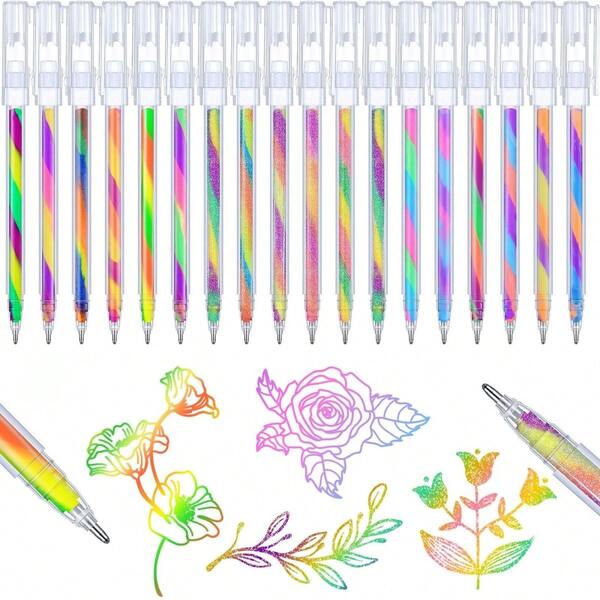 3pcs/Set Rainbow Gel Pens, Color Changing Pens, Glitter Neon Rainbow Color Changing Pens, Suitable For Adult Coloring Books, Painting, Doodling, Journaling, Crafts, Scrapbooking, Sketching Supplies, Back To School
