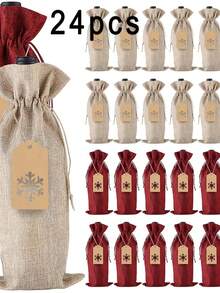 6/12pcs Drawstring Wine Bottle Gift Bags, Reusable, Includes Tags, Suitable For Birthday Party, Wedding, Christmas, New Year Decoration Party Supplies - Multicolor - View 6
