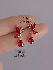 1 Pair Luxury Delicate Butterfly Decor Earrings Suitable For Women's Party And Gathering Wear - Golden Yellow + Red - View 3